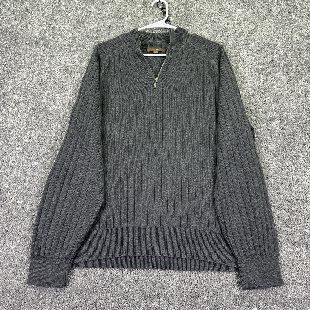 Merona Sweater Mens Large Gray Cotton 1/4 Zip Mock Neck Knit Pullover Ribbed